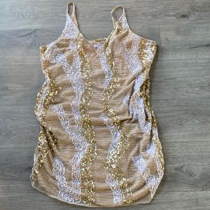 NEW Cream, Gold, White Sequin and Beaded spaghetti strap with v neck XL